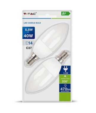 Λάμπα LED E14 Κερί SMD 5.5W Θερμό λευκό 2700K Λευκό Blister 2 τμχ. 7291
