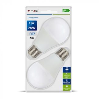 Λάμπα LED E27 A60 SMD 11W Θερμό λευκό 2700K Λευκό Blister 2 τμχ. 7297