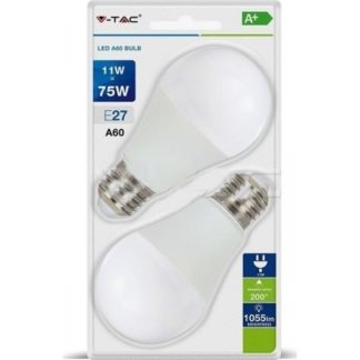 Λάμπα LED E27 A60 SMD 11W Λευκό 6400K Λευκό Blister 2 τμχ 7299