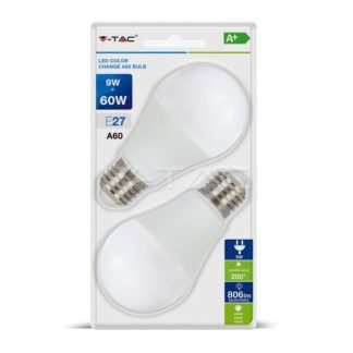Λάμπα LED E27 A60 SMD 9W Λευκό 6400K Λευκό Dimmable 3 βημάτων Blister 2 τμχ 7290