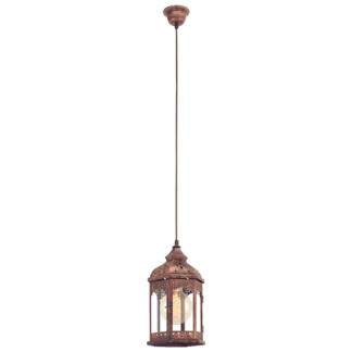 Κρεμαστό φωτιστικό φαναράκι cottage chic μονόφωτο, μέταλλο σε χρώμα χαλκού & διάφανο γυαλί EGLO REDFORD 1 49224