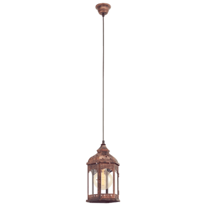 Κρεμαστό φωτιστικό φαναράκι cottage chic μονόφωτο, μέταλλο σε χρώμα χαλκού & διάφανο γυαλί EGLO REDFORD 1 49224