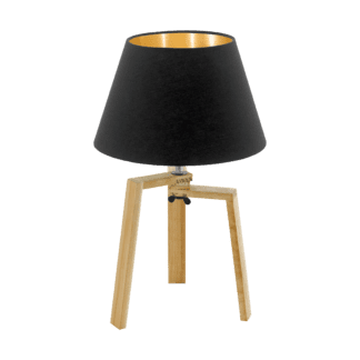 Επιτραπέζιο φωτιστικό E27 1Χ60W, ύψος 44cm, βάση ξύλινη & υφασμάτινο μαύρο με χρυσό καπέλο CHIETINO 97515
