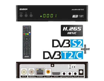 PICCOLLΙΝΟ S2+T2C H.265 HEVC COMBO δέκτης με δύο tuner, θύρα Card Reader και δυνατότητα επιλογής DVB-S & DVB-S2 για το δορυφορικό tuner αλλά και DVB-TT2 ή DVB-C tuner 01-07-0017