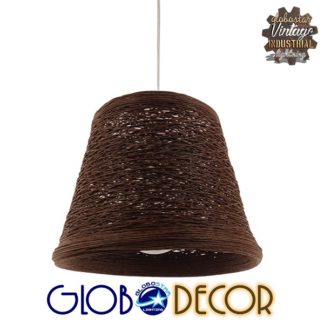 Vintage Κρεμαστό Φωτιστικό Οροφής Μονόφωτο Καφέ Σκούρο Ξύλινο Rattan Φ30 GloboStar MADISON 01333