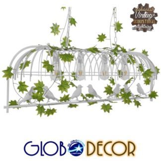 Vintage Industrial Κρεμαστό Φωτιστικό Οροφής Πολύφωτο Λευκό Μεταλλικό Πλέγμα GloboStar NIDUS 01403