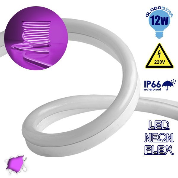 NEON FLEX LED Λευκή 1m 12W/m 230V 120 SMD/m 2835 SMD 450lm/m 120° Αδιάβροχη IP66 Φούξια Dimmable GloboStar 22508