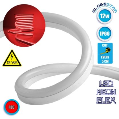 NEON FLEX LED Λευκή 1m 12W/m 24V 120 SMD/m 2835 SMD 450lm/m 120° Αδιάβροχη IP66 Κόκκινο Dimmable GloboStar 22621