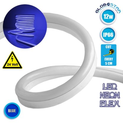 NEON FLEX LED Λευκή 1m 12W/m 24V 120 SMD/m 2835 SMD 450lm/m 120° Αδιάβροχη IP66 Μπλε Dimmable GloboStar 22623