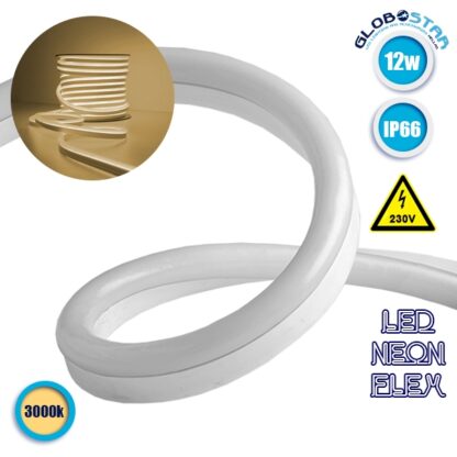 NEON FLEX LED Λευκή 1m 12W/m 230V 120 SMD/m 2835 SMD 880lm/m 120° Αδιάβροχη IP66 Θερμό Λευκό 3000k Dimmable GloboStar 22502