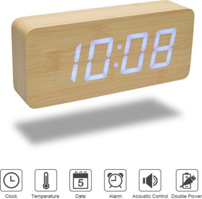 Ξύλινο ψηφιακό ρολόι & ξυπνητήρι παραλληλόγραμμο 5005