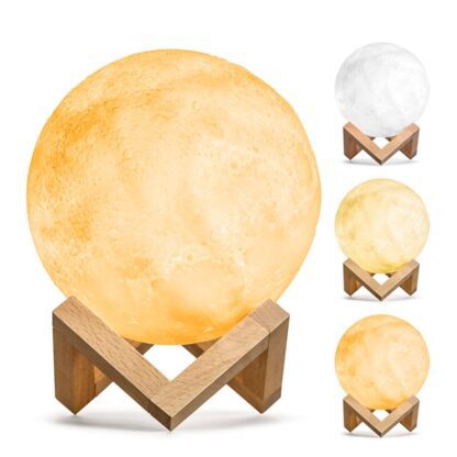 Επαναφορτιζόμενο Διακοσμητικό Ανάγλυφο Φωτιστικό Αφής 3D Moon 15cm 2 Χρωμάτων Ντιμαριζόμενο GloboStar 07028
